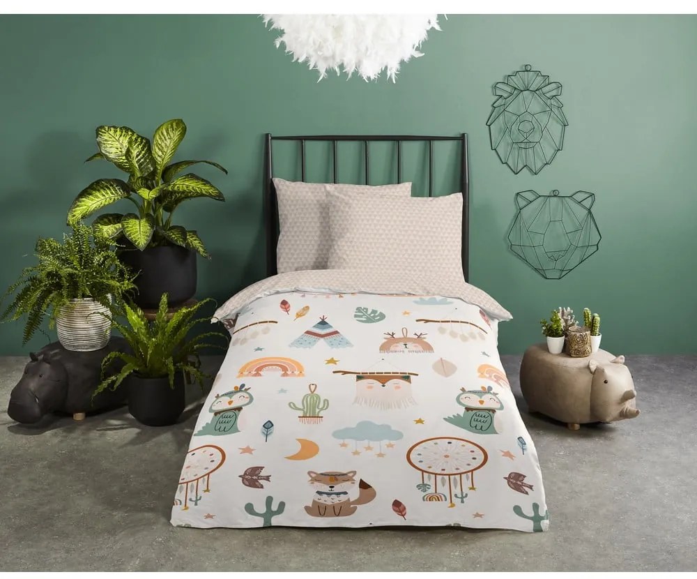 Lenjerie de pat pentru copii bej din bumbac pentru pătuț 100x135 cm Remi – Good Morning