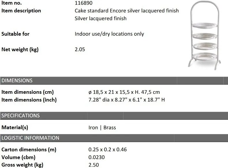 Suport prajituri, Patru platouri etajate design LUX Encore, argintiu