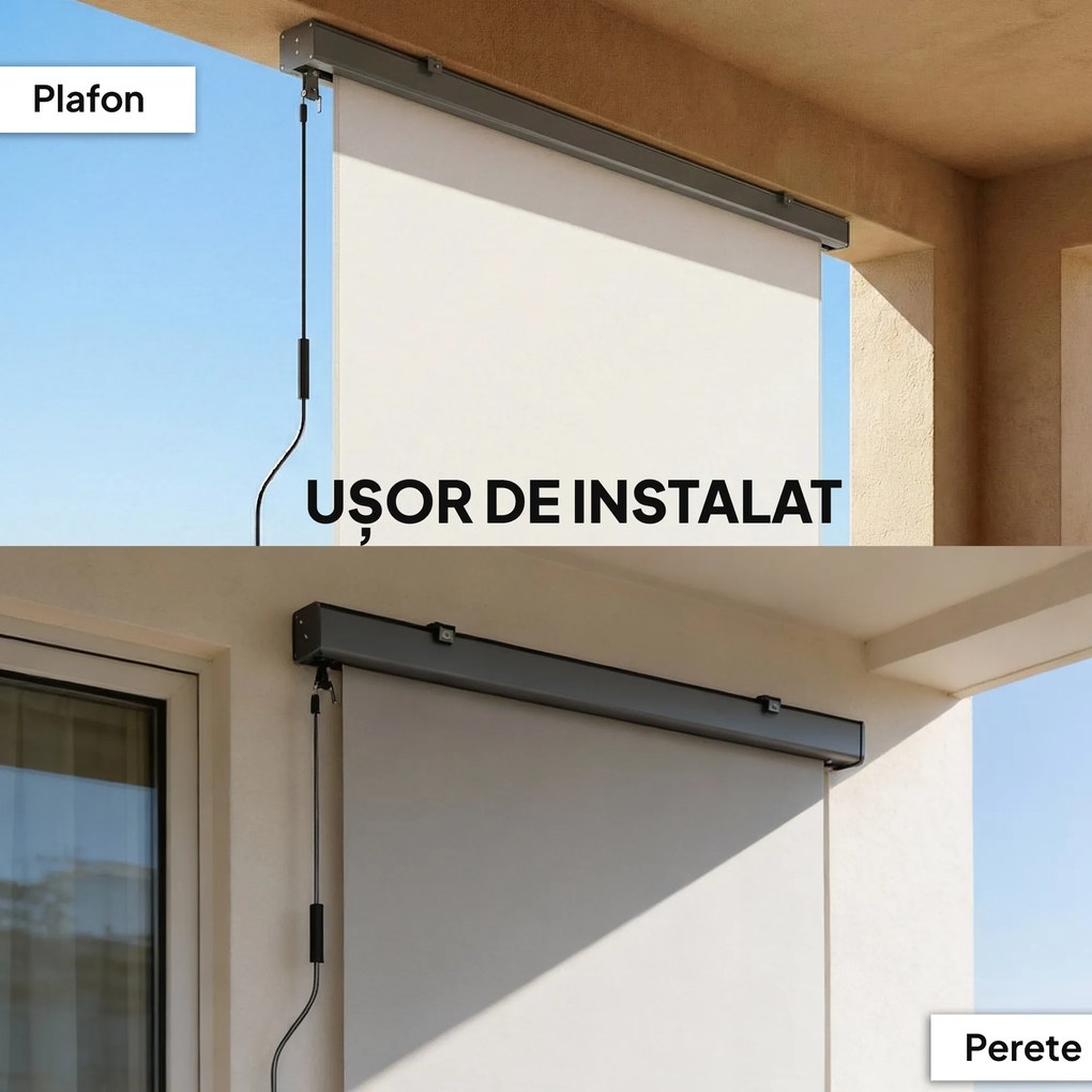 Outsunny Copertină Rulabilă de Exterior Anti-UV cu Carcasă din Aluminiu și Manivelă, Copertină de Soare din Poliester, 250x160 cm, Alb Crem | Aosom Romania