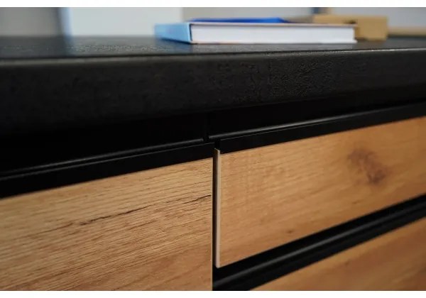 Mobilă de bucătărie MARINA 180 cm, stejar craft/negru lucios