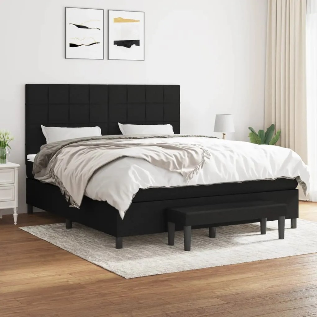 vidaXL Pat box spring cu saltea, negru, 180x200 cm, catifea