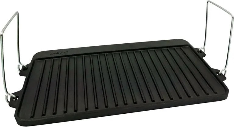 Despachetat: Placă de grătar Kinghoff KH 1262, 44 x 24 cm, două fețe – grătar și suprafață plană, fontă