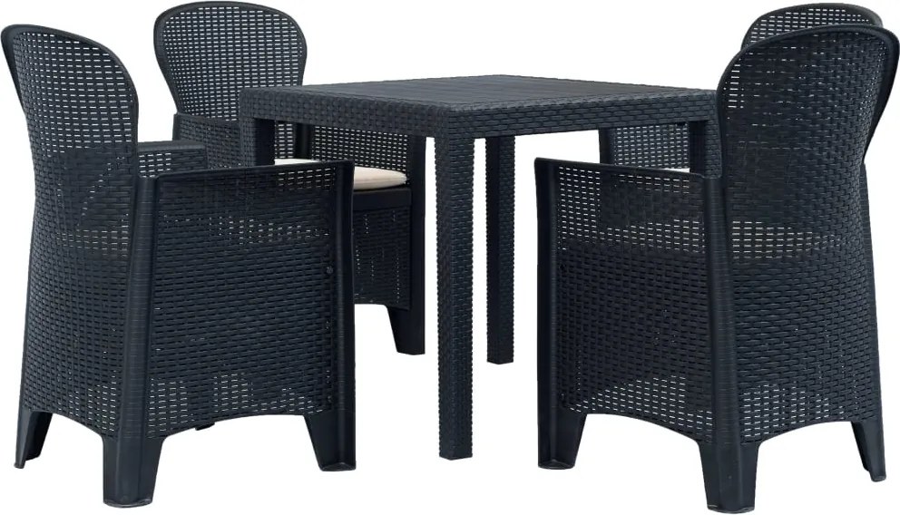 vidaXL Set mobilier exterior, 5 piese, antracit, plastic, aspect ratan