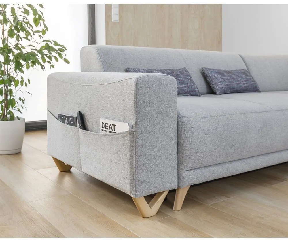 Colțar gri deschis extensibil/cu spațiu de depozitare (cu colț pe partea dreaptă/în formă de ”L”) Classy Sophie – Miuform