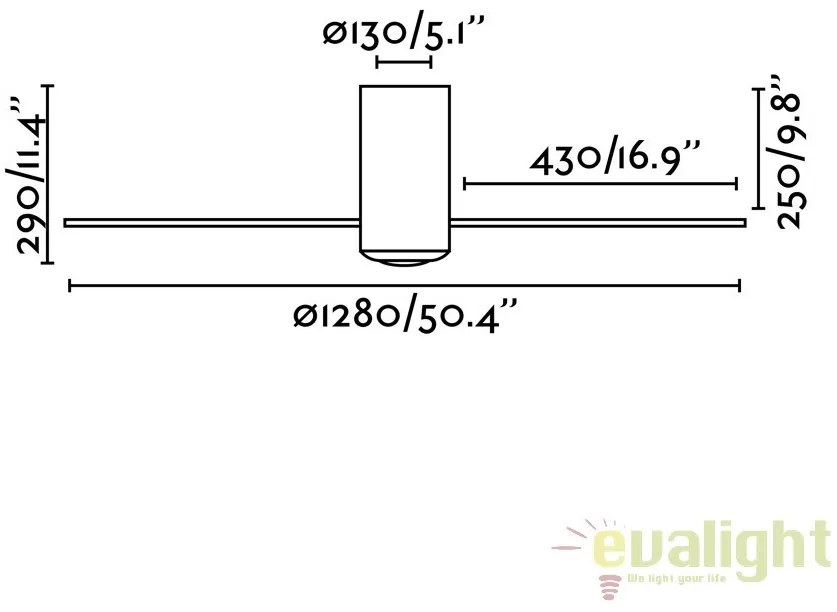 Ventilator de tavan modern cu telecomanda MINI TUBE FAN ab lucios/transparent 32038
