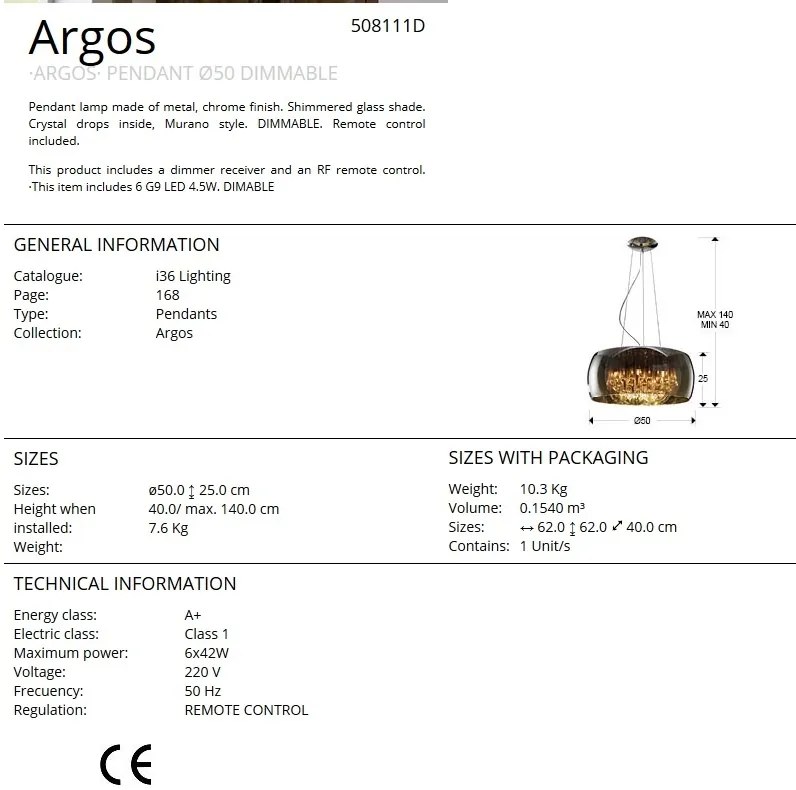 Lustra LED dimabila cu telecomanda 50cm ARGOS SV-508111D