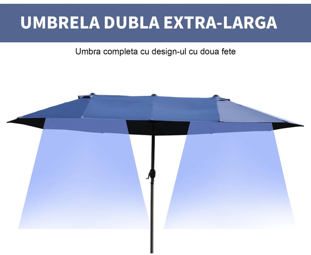 Outsunny Umbrelă de Grădină Albastră cu Manivelă din Oțel și Poliester 460x270x240cm | Aosom Romania