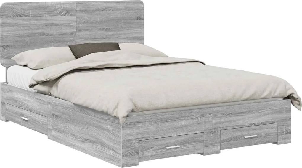 vidaXL Cadru de pat cu headboard Gri Sonoma 140 x 200 cm Lemn compozit