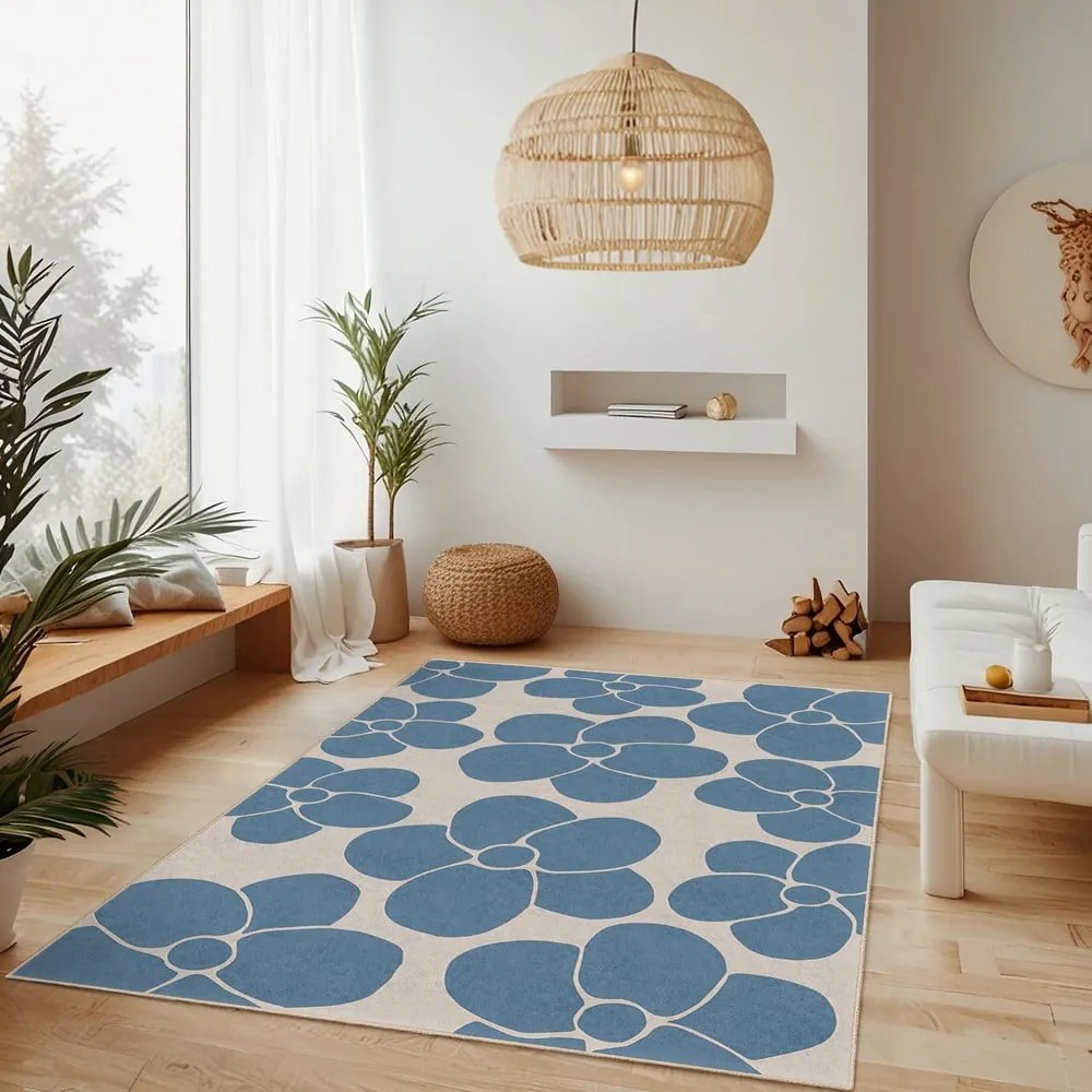 Covor tip traversă albastru lavabil 80x200 cm Blue Meadow – Mila Home