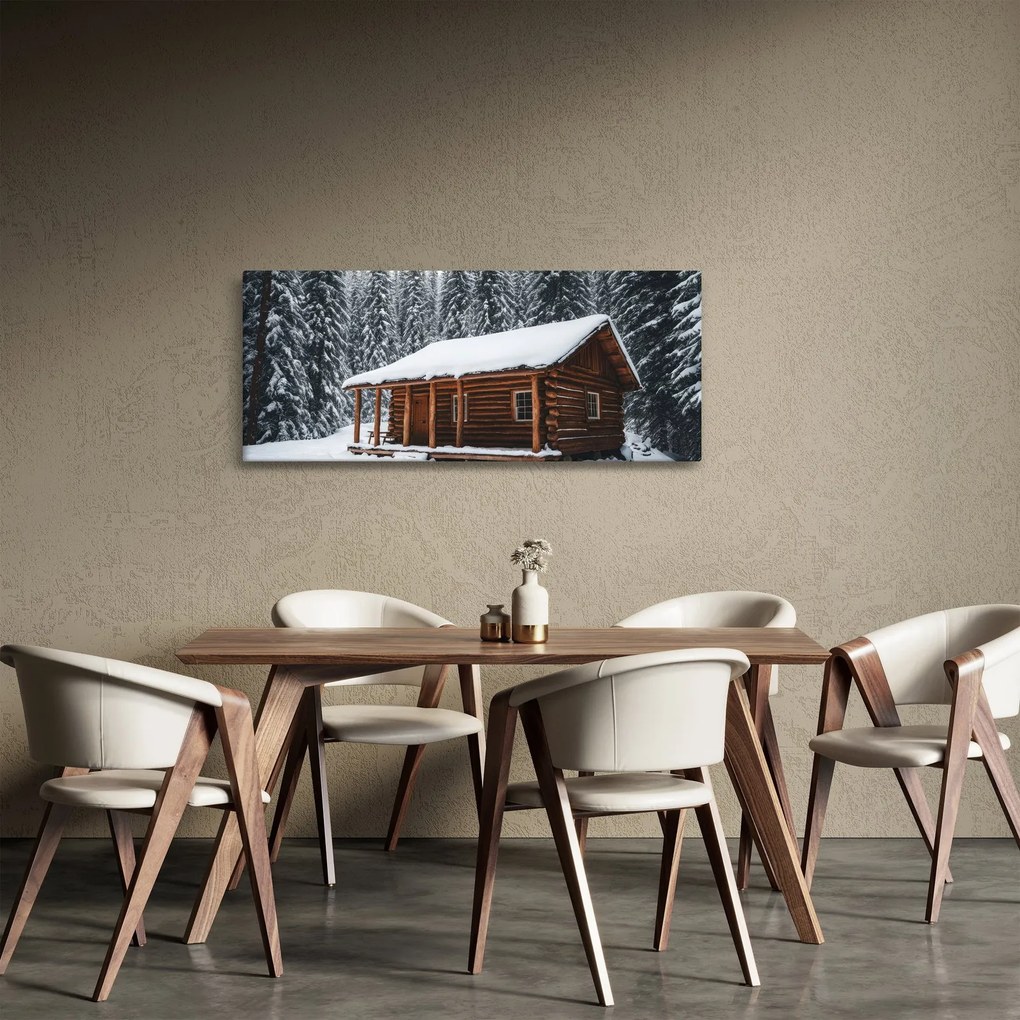 Tablou - Cabană acoperită de zăpadă (120x50 cm)
