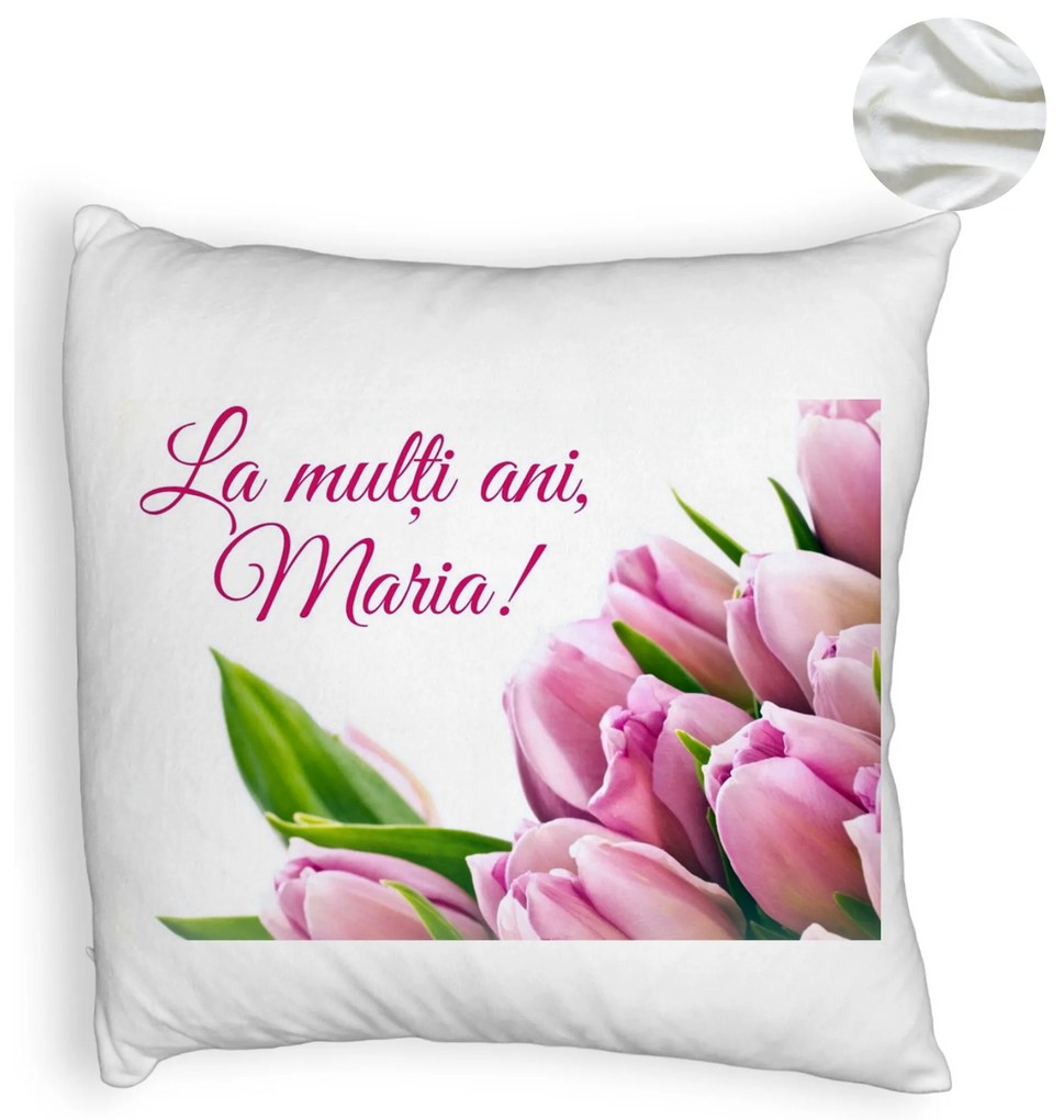 Perna Decorativa Fluffy, Model La multi ani Maria, 40x40 cm, Alba, Husa Detasabila, Burduf