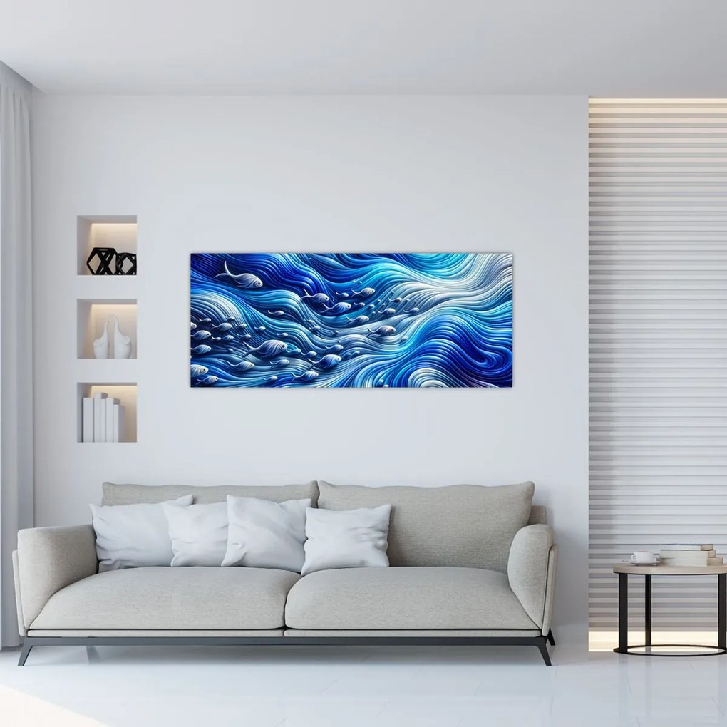 Tablou – Pești în valuri (120x50 cm)