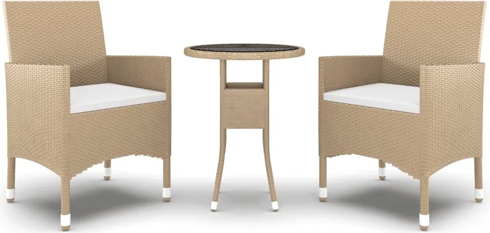 vidaXL Set mobilier de grădină, 3 piese, bej, poliratan