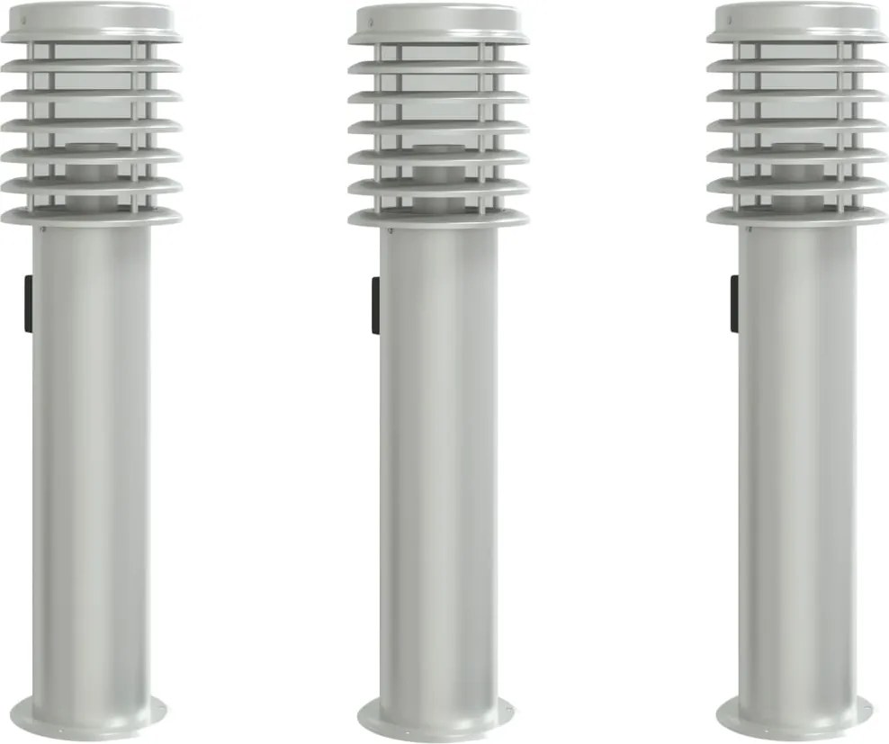 vidaXL Lămpi de podea de exterior 3 buc argintiu 60 cm oțel inoxidabil