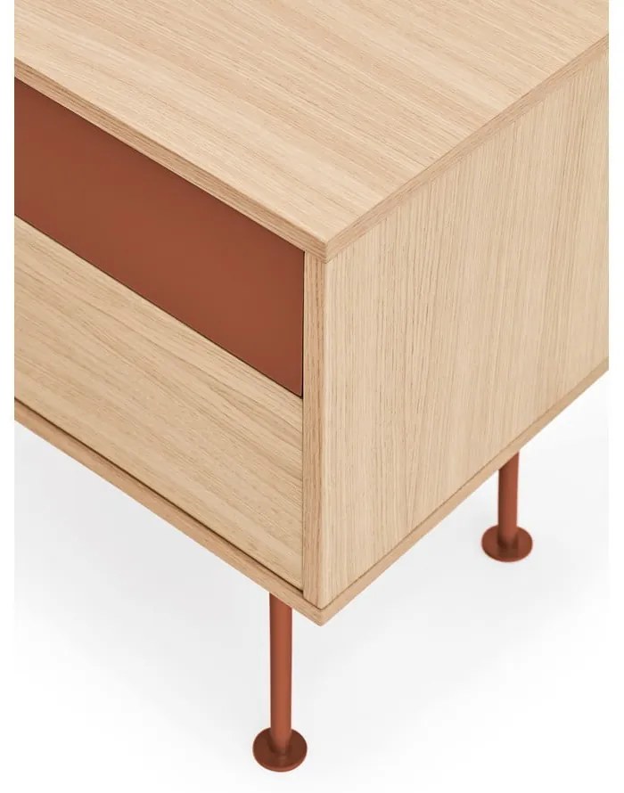 Noptieră cu aspect de lemn de stejar Teulat Yoko, roșu cărămiziu