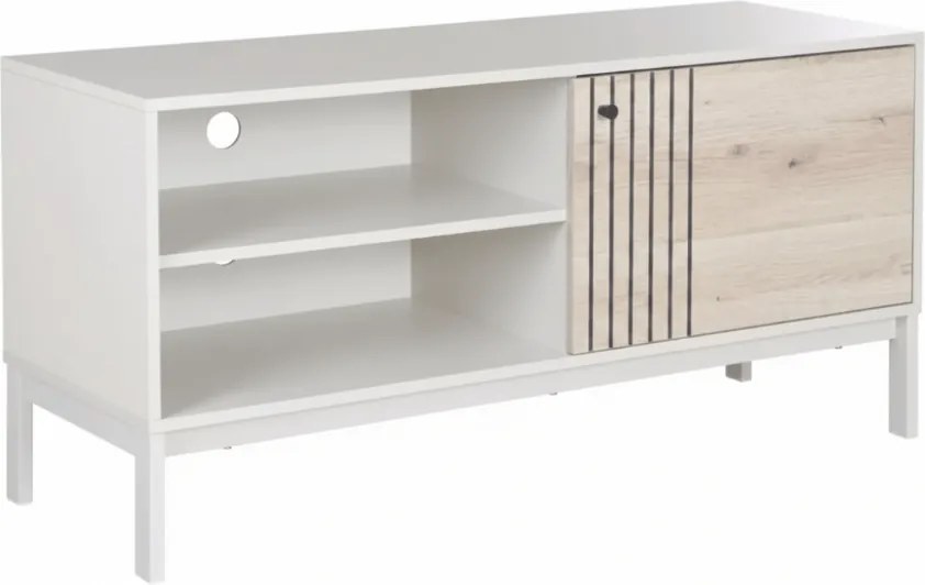 OFERTA Dulap TV FROST 120x40 cm alb, decor stejar alpin clasa II.