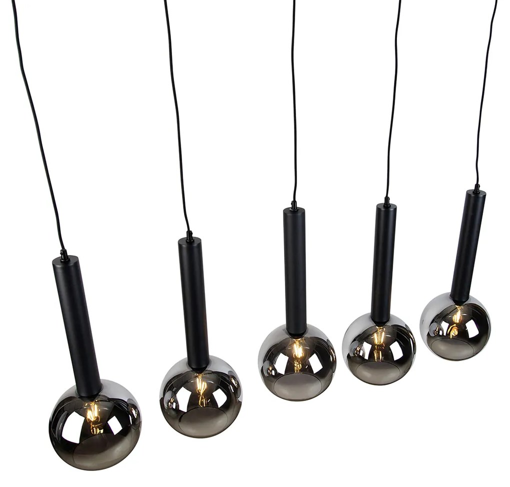 Lampă suspendată modernă neagră cu sticlă fumurie cu 5 lumini - Clayton