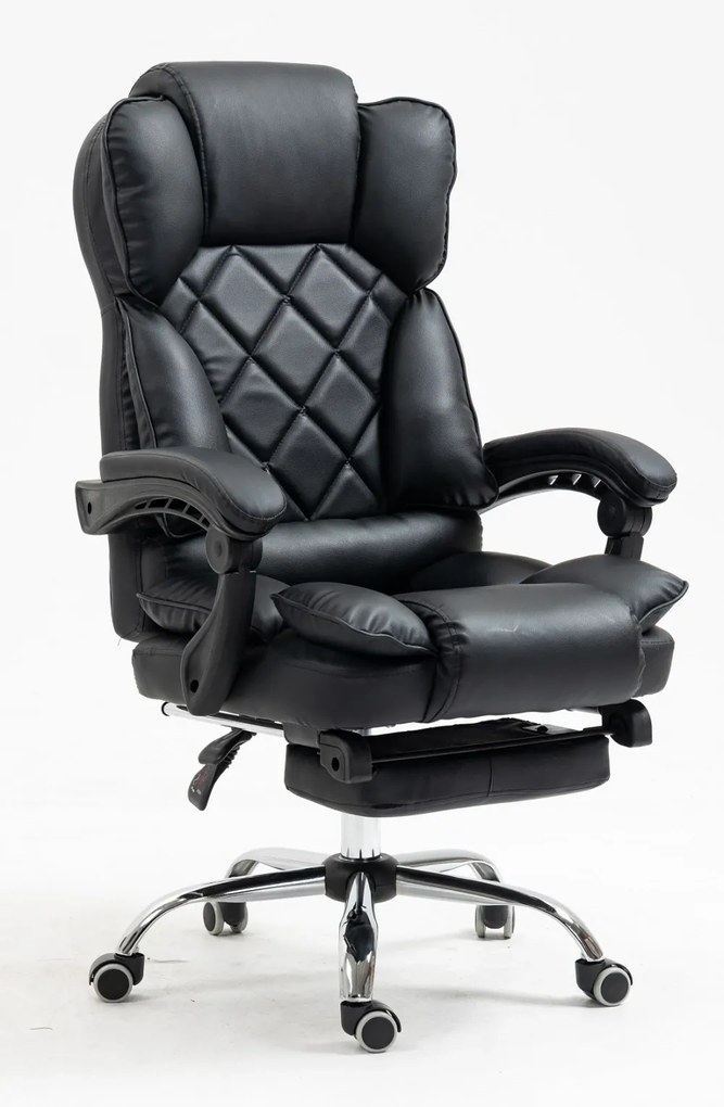 Scaun directorial, suport picioare, funcție recliner, SIB 818-2, PU, Negru