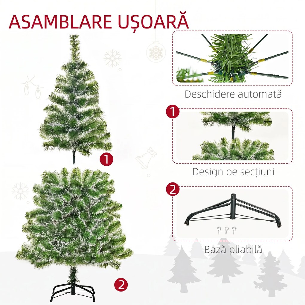 HOMCOM Brad Artificial de Crăciun cu 416 Crengi, Brad de Crăciun din PET cu Bază Metalică, Ø75x150 cm, Verde | Aosom Romania
