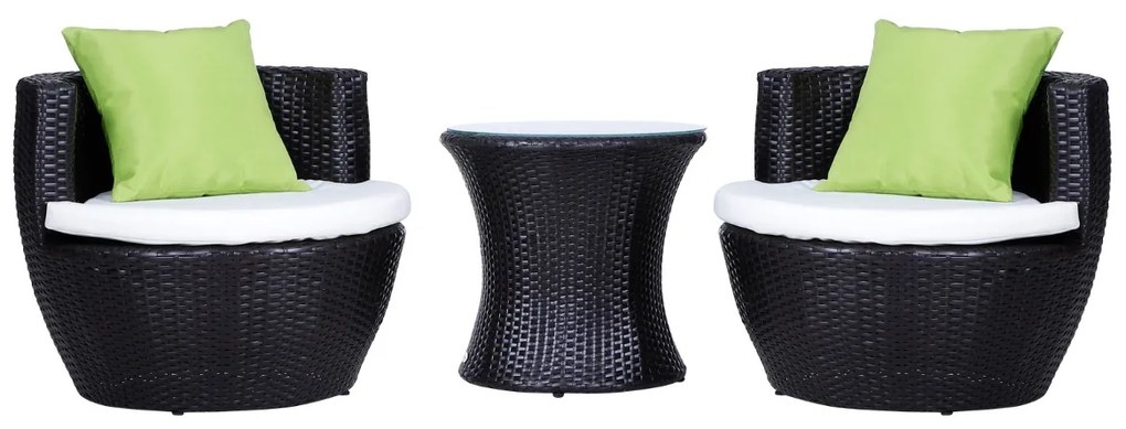 Set Mobilier Gradina Outsunny, Ratan cu 3 Piese si Perne Decorative, Maro inchis | Aosom RO