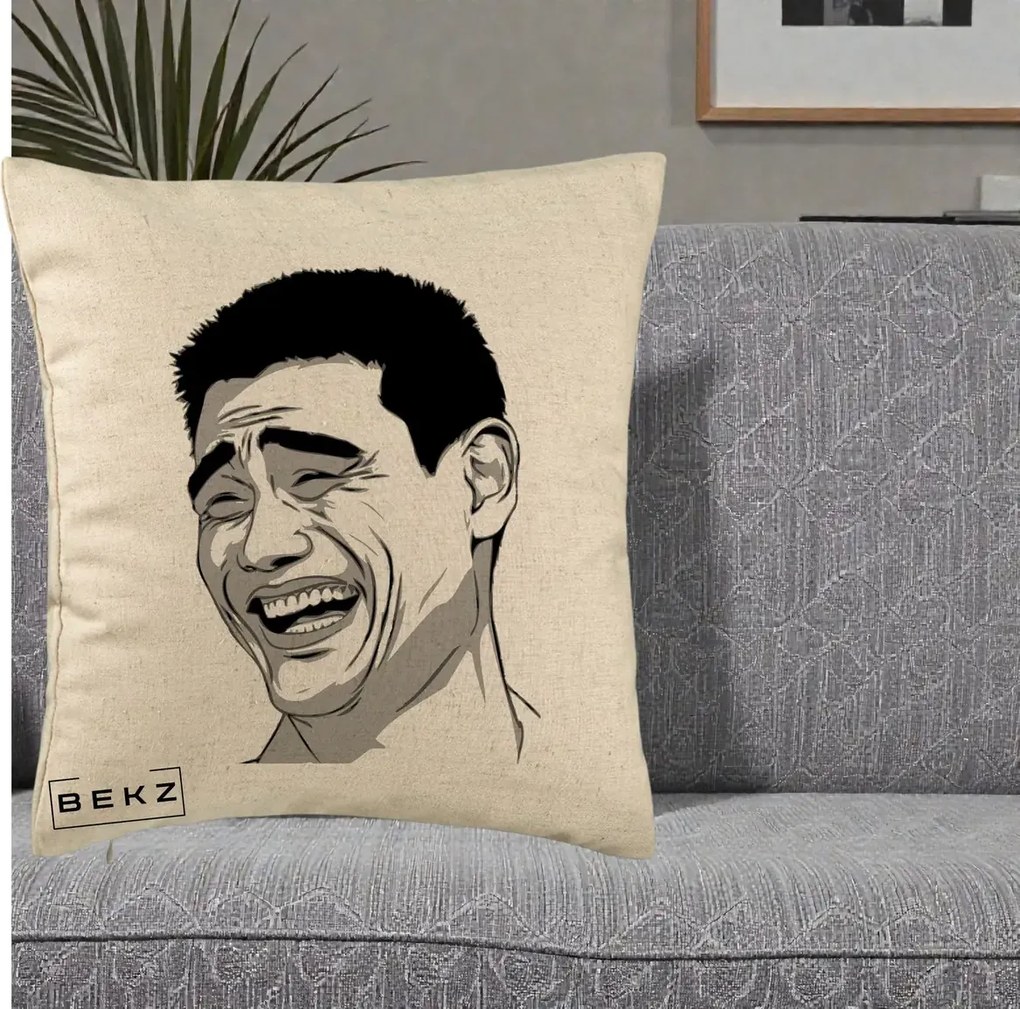 Perna Decorativa Yao Ming Meme, 40x40 cm, Bej, Husa Detasabila, Perna Inclusa, BEKZ®