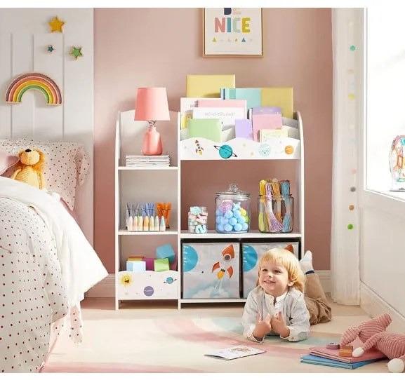 Organizator Pentru Copii, Cu 2 Cutii De Depozitare, Alb, 93 Cm
