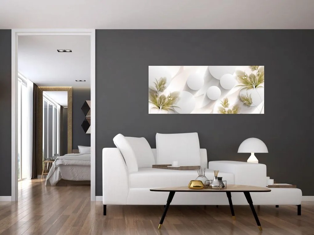 Tablou - 3D cercuri cu flori (120x50 cm)