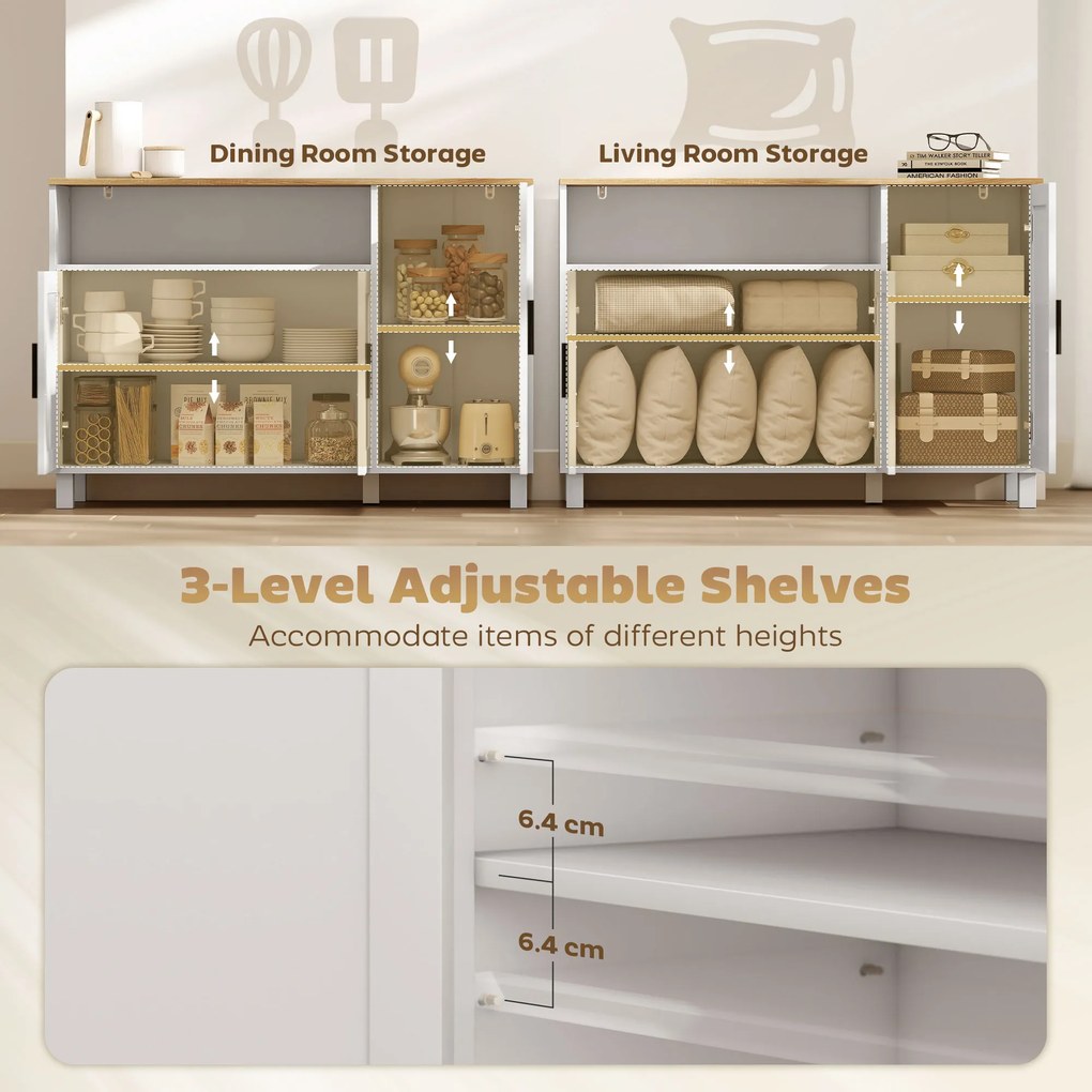 HOMCOM Dulap de Bucătărie cu Uși Amortizate, Compartiment Deschis și 2 Dulapuri Alb | Aosom Romania