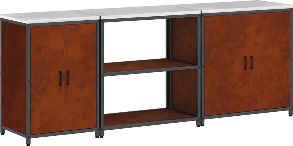 vidaXL Set de depozitare pentru bucătărie cu raft cu ușă 3 pcs Ruginit