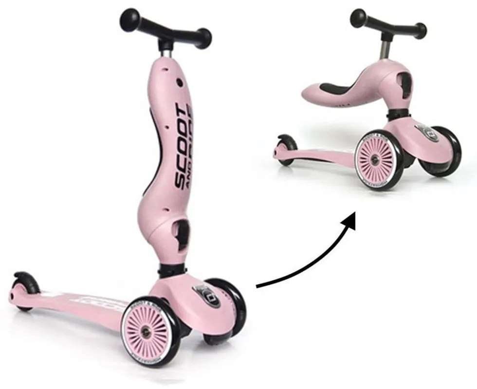 Trotineta copii cu sezut, transformabila 2in1, HighwayKick 1 Rose, 1-5 ani, pana la 50 kg, Scoot  Ride