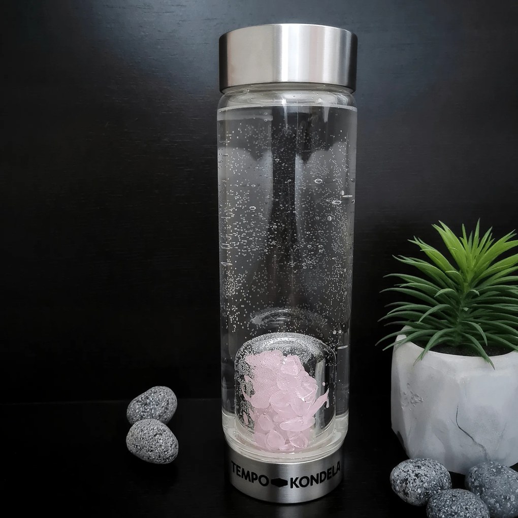 TEMPO-KONDELA CRYSTAL, flacon de sticlă cu cristale roz, 500 ml