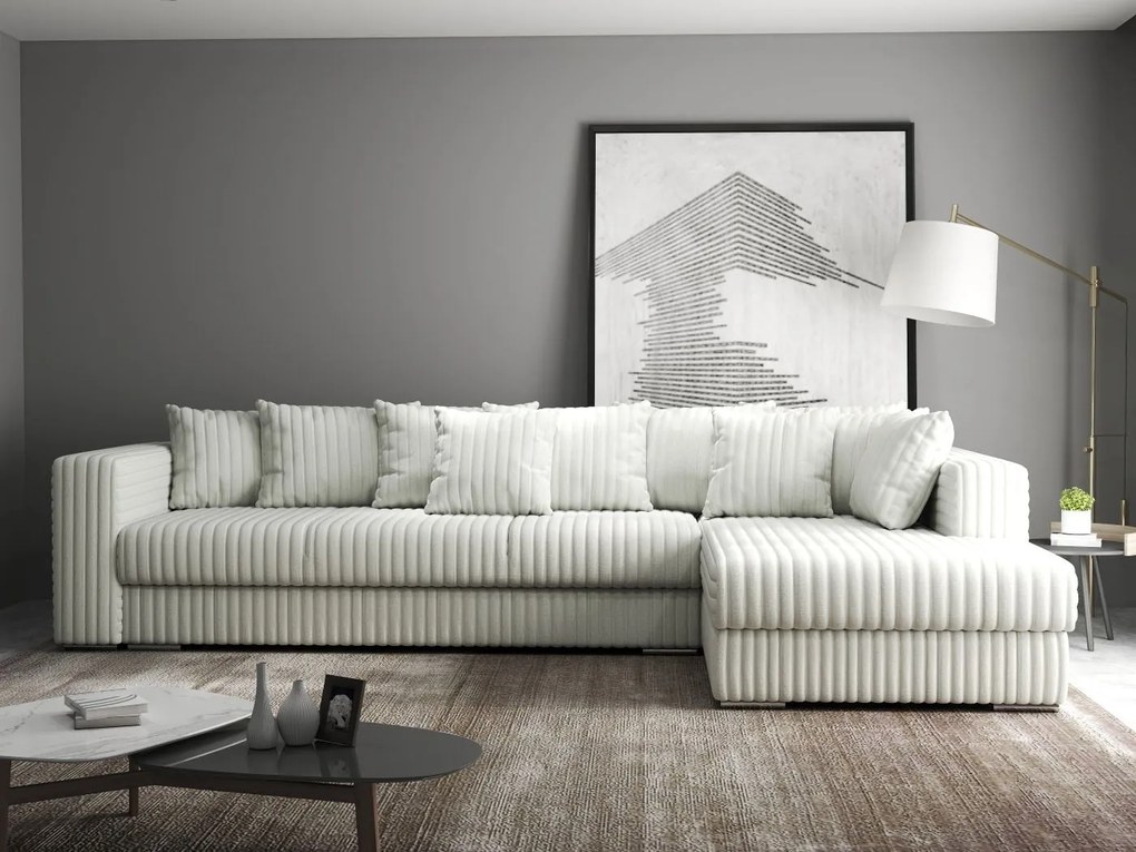 Colțar extensibil dumonde cu ladă de depozitare si sezut confortabil din spuma high-density, Gloria Ambience Ivory II 320x183 cm