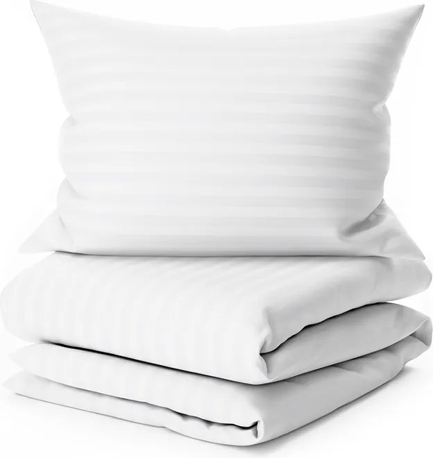 Lenjerie de pat din microfibra JASMINE alba - dunga 2 cm, buzunar hotelier Dimensiune lenjerie de pat: 70 x 90 cm | 140 x 200 cm