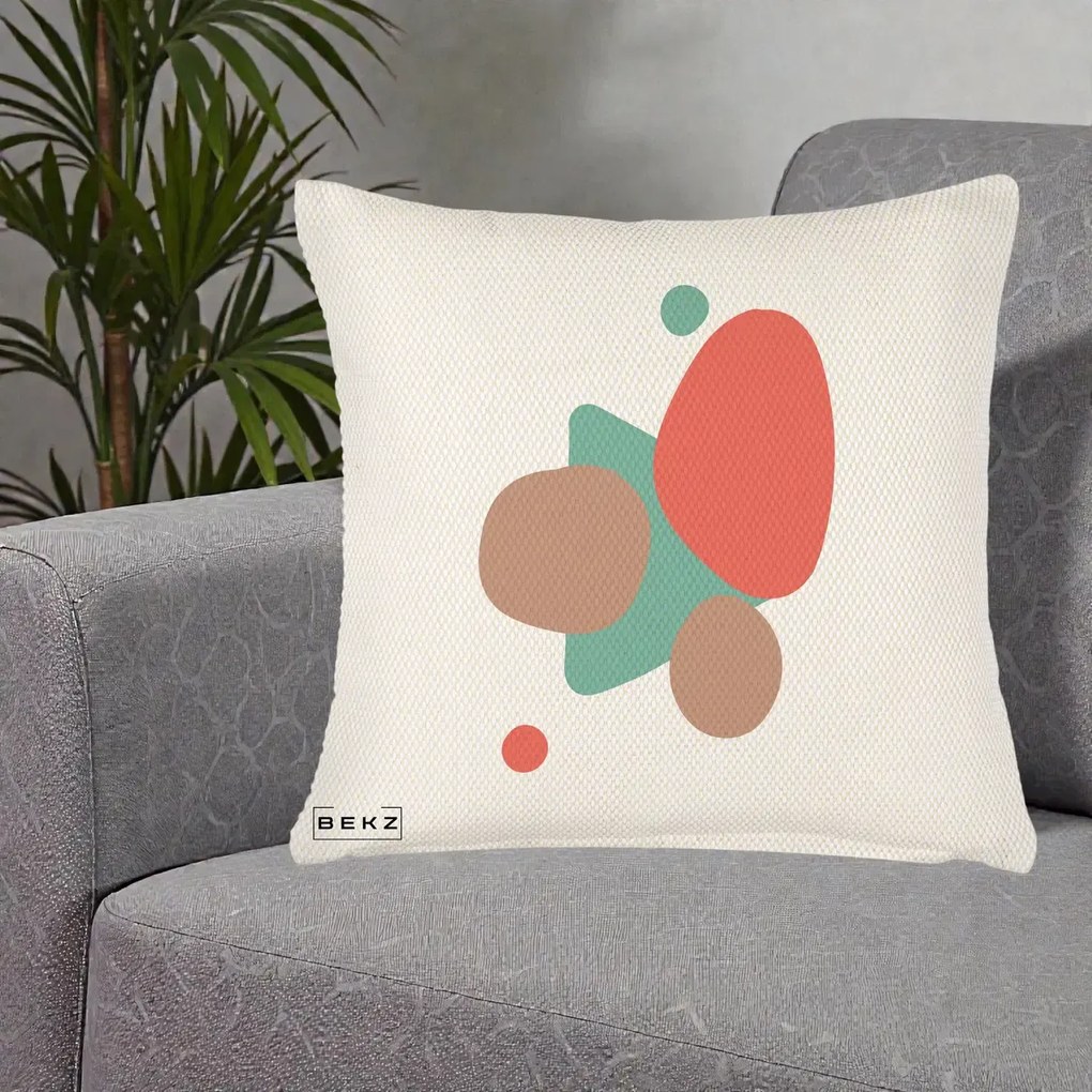 Perna Decorativa Abstract Forme Coral Turcoaz, 40x40 cm, Crem Reliefat, Husa Detasabila, Perna Inclusa, BEKZ®