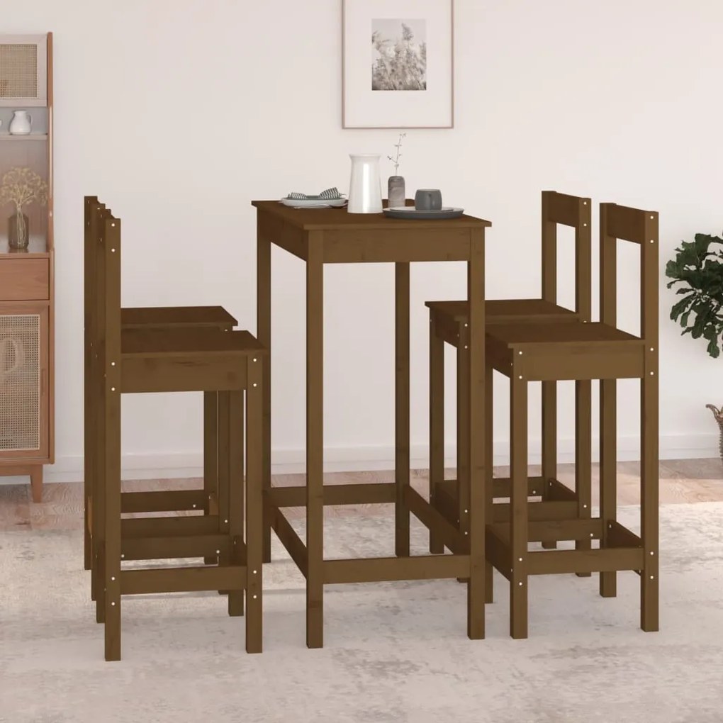 3124705 vidaXL Set mobilier de bar, 5 piese, maro miere, lemn masiv de pin