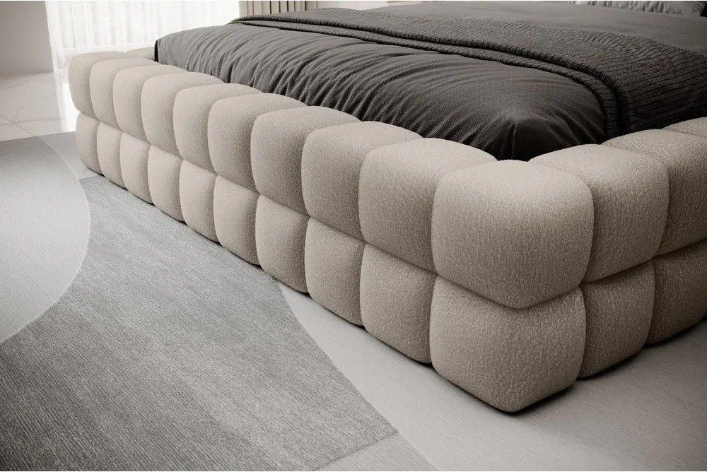 Pat matrimonial bej tapițat cu spațiu de depozitare cu somieră 160x200 cm Dizzle – ELTAP