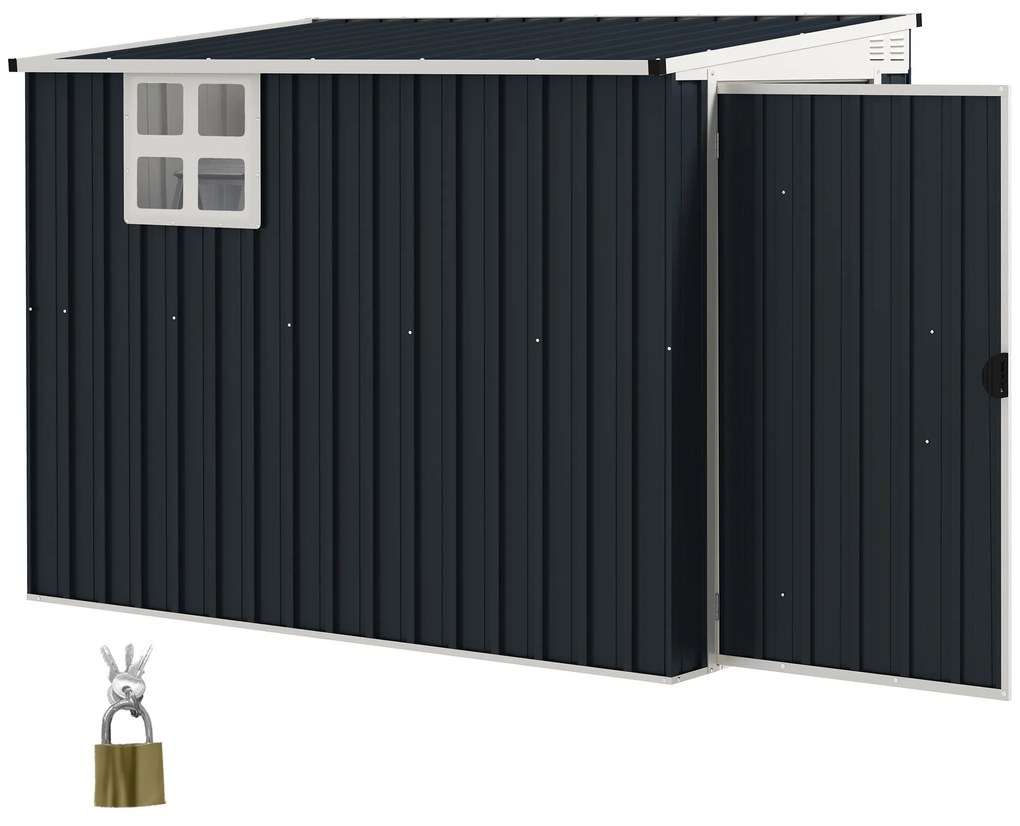 Outsunny Depozit de Unelte pentru Grădină, adăpost de unelte pentru unelte de grădină, fereastră, deschideri de ventilație, blocabil, oțel, Gri închis | Aosom Romania