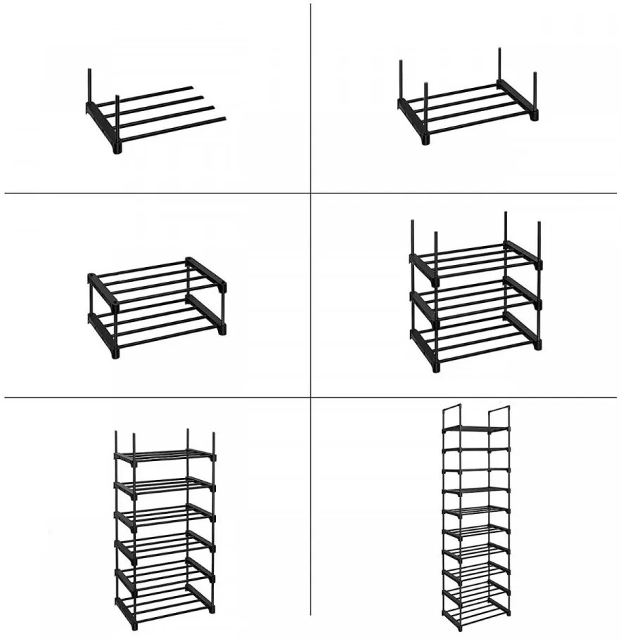Suport pantofi cu 10 rafturi, metal / plastic, negru, Vasagle