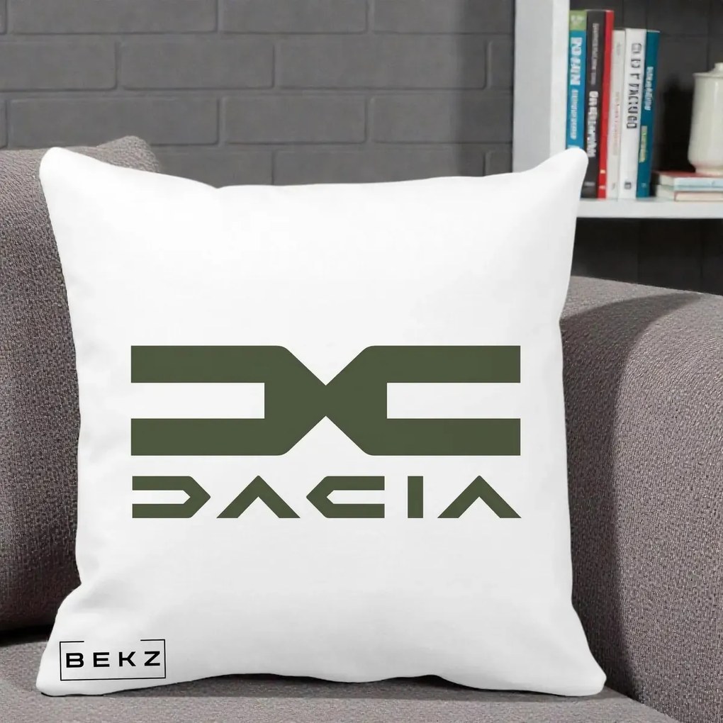Perna Personalizata cu emblema Dacia, 40x40 cm, Alba Mata, Husa Detasabila, Perna Inclusa, BEKZ®