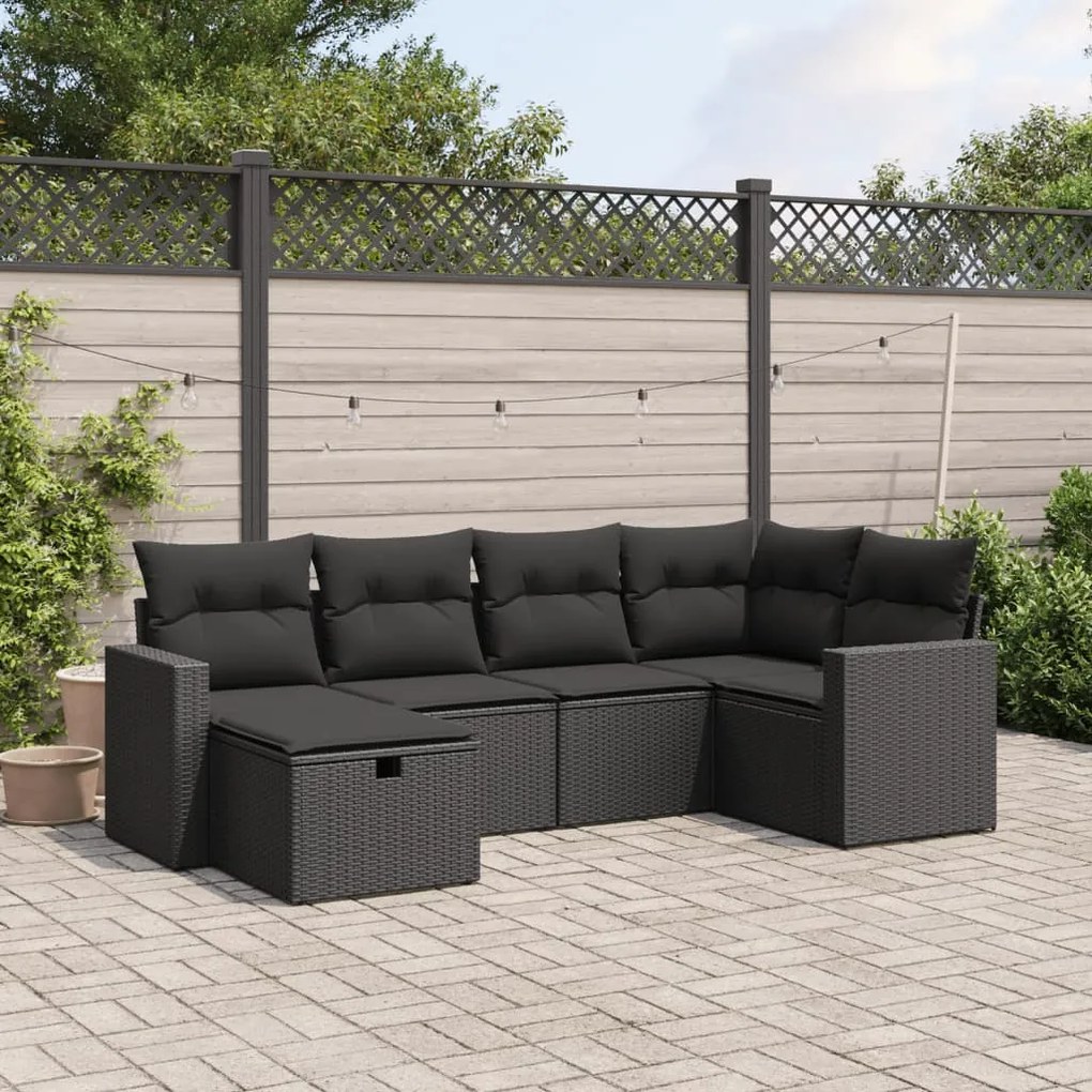 vidaXL Set mobilier de grădină cu perne, 6 piese, negru, poliratan
