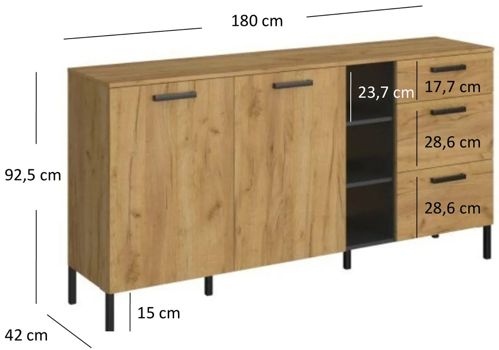Comodă Shanna (Stejar craft auriu + antracit). 1053219