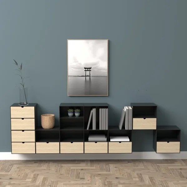 Noptieră cu posibilitate de montare pe perete BEKIM negru/bambus