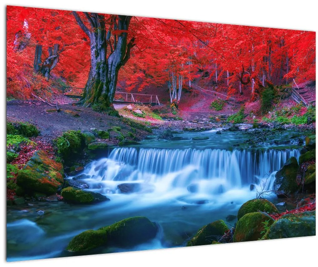 Tablou - Cascada în pădurea roșie (90x60 cm)