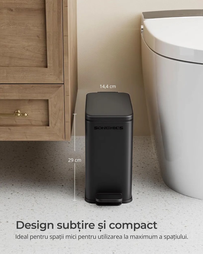 Coș de gunoi pentru baie NORD, 5 l, negru SongmicsHome