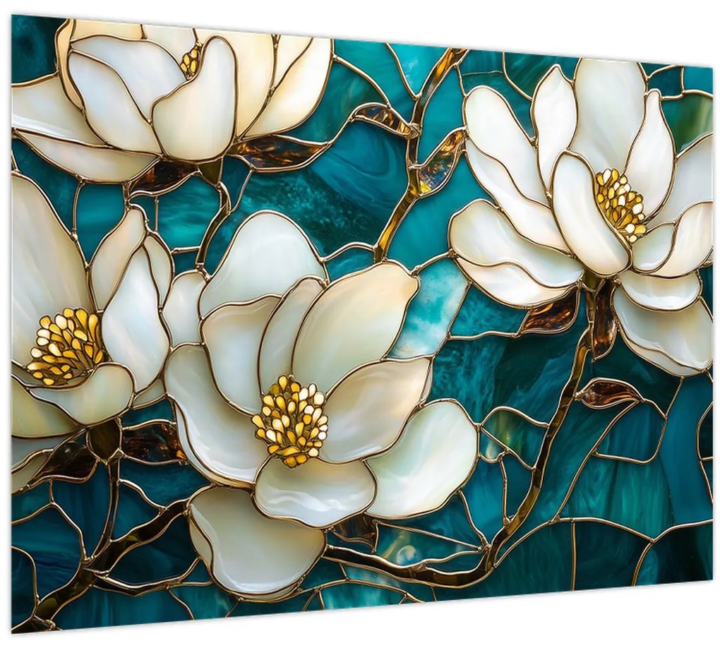Tablou pe sticlă - Vitraliu cu magnolie (70x50 cm)