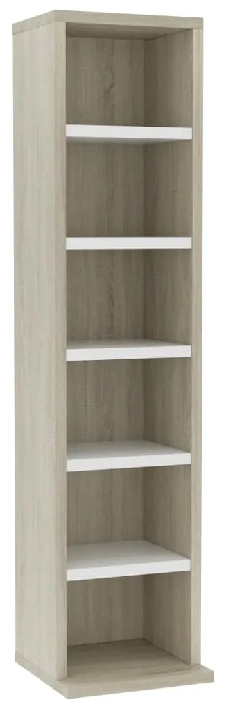 800356 vidaXL Dulap CD-uri, alb și stejar Sonoma, 21x20x88 cm, PAL