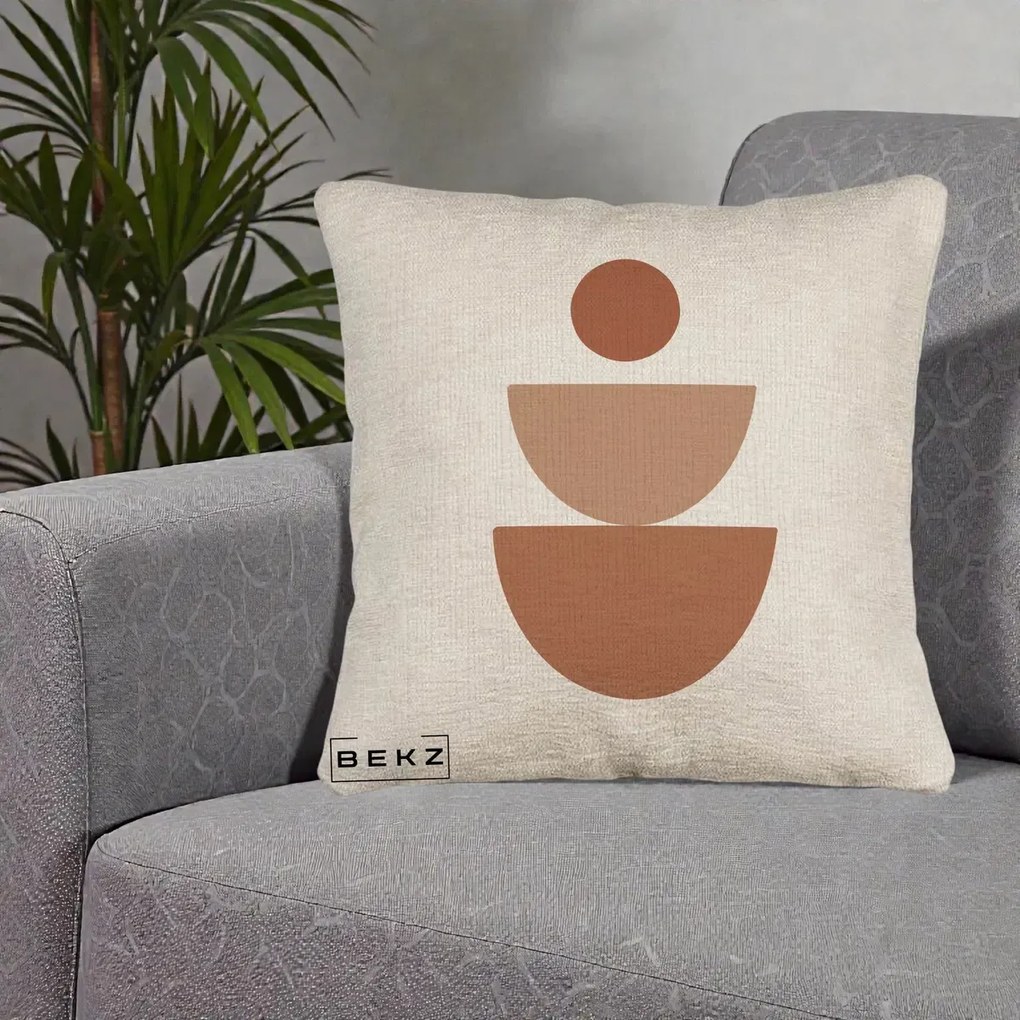 Perna Decorativa Geometric Boho Semicerc Stivuit, 40x40 cm, Bej Canapea, Husa Detasabila, Perna Inclusa, BEKZ®