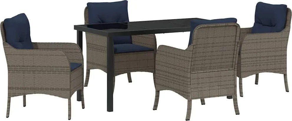 vidaXL Set de masă pentru grădină cu pernă 5 pcs Gri poliratan