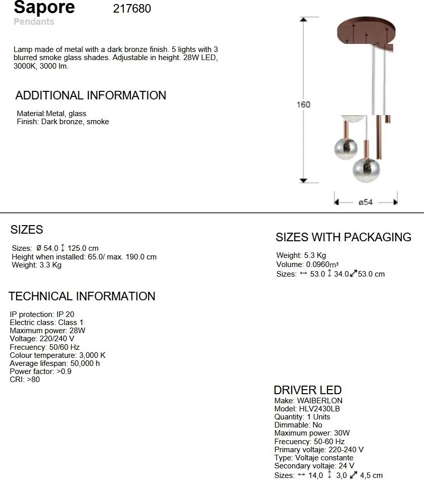 Lustra cu 5 pendule LED suspendate Sapore