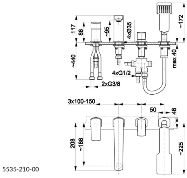 Baterie de cadă cu 4 orificii KFA Armatura 5535-210-00 MOKAIT alamă
